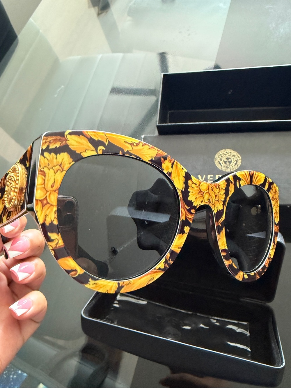 Versace Black Lenses with Yellow Floral Round Sunglasses